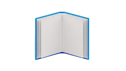 Open Blue Book with Blank Pages on White Background