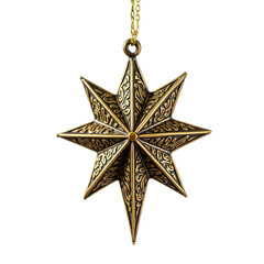 Vintage Christmas Star Ornament Antique Gold Isolated White Background HDR