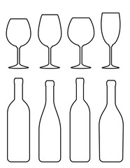Linear set bottle and glass icons