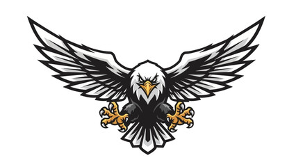 Stunning aggressive bald eagle mascot spreading massive wings ready to strike with fierce determination