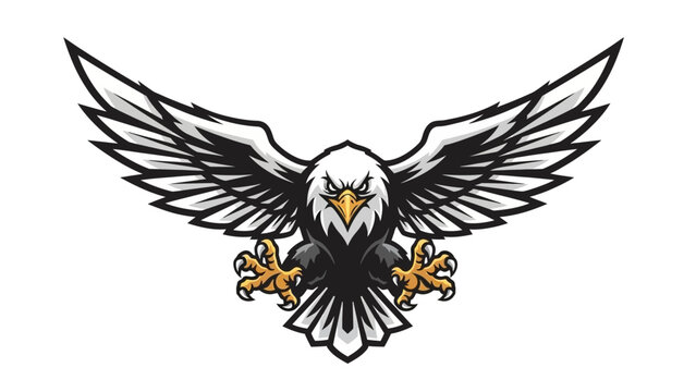 Stunning aggressive bald eagle mascot spreading massive wings ready to strike with fierce determination
