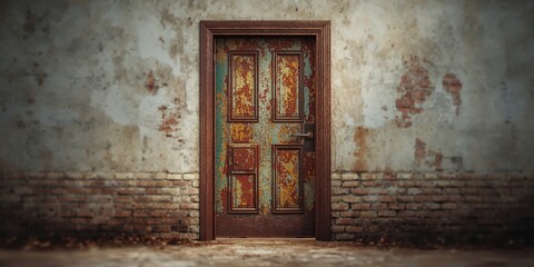 Weathered metallic door with rust and corrosion, suitable as a background in architectural settings