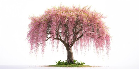 Pink Tabebuia rosea tree in full bloom on a plain background, ideal for botanical illustration or nature backgrounds