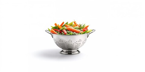 Colander with frozen mixed vegetables in a kitchen setting, food processing safety and hygiene, World Food Safety Day