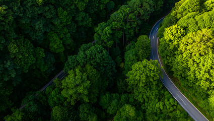 A top-down aerial view of a dark, dense forest canopy, creating a rich green, textured background.
