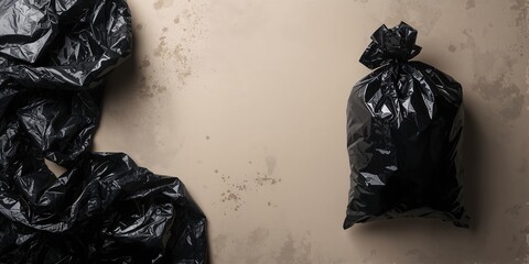 Close-up of a dark foil bin bag with dust particles, serving as a background for layout or text design