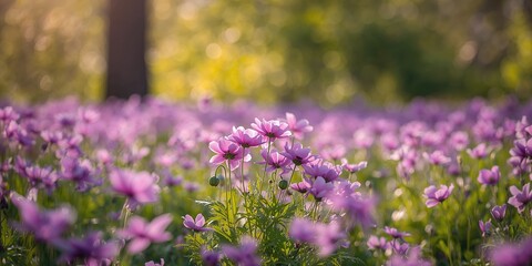 Obraz premium Field of anemone flowers used as a colorful floral display for a garden setting, seasonal bloom patterns