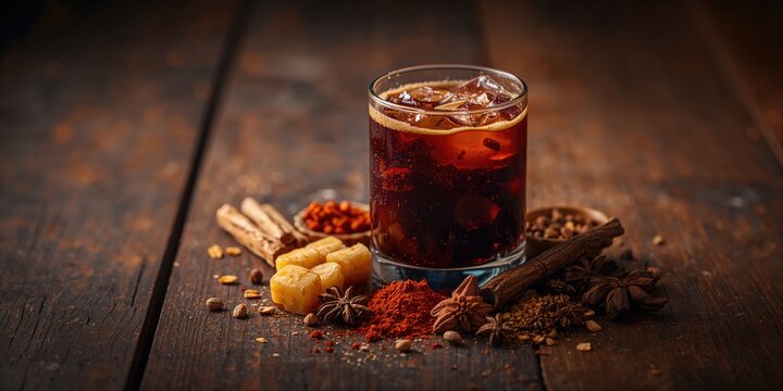 Detailed view of a classic summer beverage with all components displayed, highlighting homemade preparation for hot weather