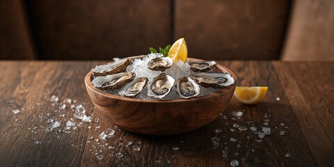 A collection of fresh oysters on ice in a rustic bowl, highlighting seafood freshness and serving method, World Ocean Day