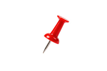 A red pushpin with a sharp metal point for office use
