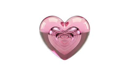 Pink Glass Heart with Layers on White Background