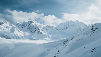 Fototapeta premium Mountain crest vantage point over snow-laden Alps in Austria, illustrating winter landscape