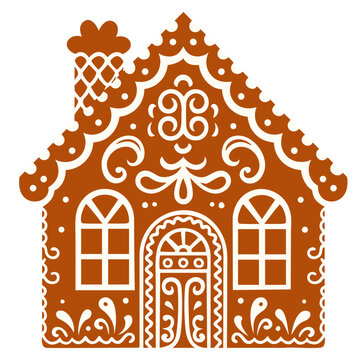 Ornate Gingerbread Cottage &mdash; Spiced Christmas Cookie House with Decorative Icing Details