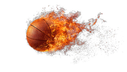 Orange basketball engulfed in flames against a black backdrop