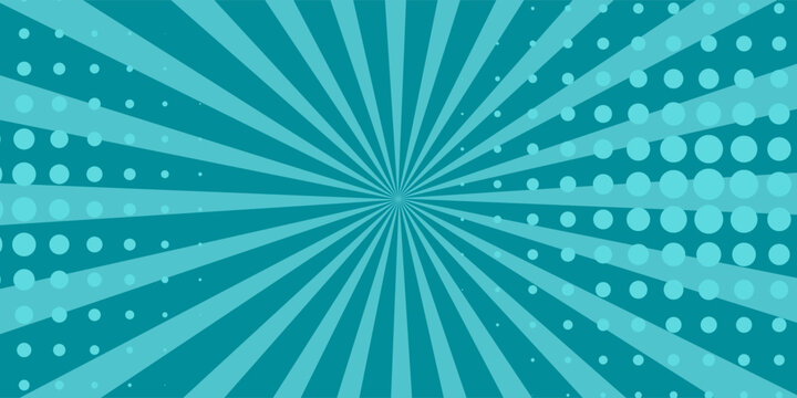 Blue Manga anime action frame lines with halftones. Pop art retro background with exploding rays of lightning comic style, vector illustration.