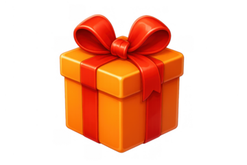 Orange gift box with red ribbon and bow, symbolizing celebration, surprise, and special occasion presents