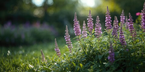 Fototapeta premium Nepeta cataria plant with green foliage and purple blooms, used for herbal remedies