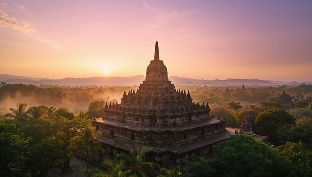 Ancient Buddhist temple structure in Yogjakarta, Java, Indonesia, emphasizing historical significance