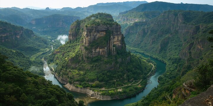 Chiapas Sumidero Canyon with towering escarpments and flowing river, highlighting erosion risk, tourism, and natural landscape, Earth Day