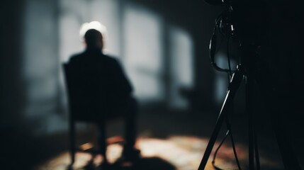 Silhouette of a Person Seated in a Chair Against a Dimly Lit Background