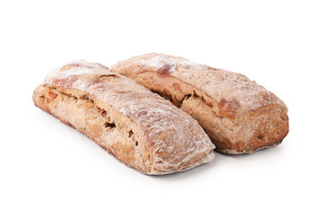 Tasty ciabattas isolated on white. Fresh bread