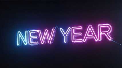 Obraz premium Neon New Year Sign Illuminates Dark Night Scene.