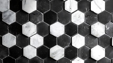 High contrast black and white geometric pattern of hexagonal tiles