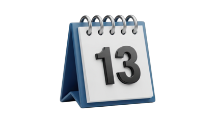 Desktop Calendar Showing Number 13 On White Pages With Blue Base On Black Background
