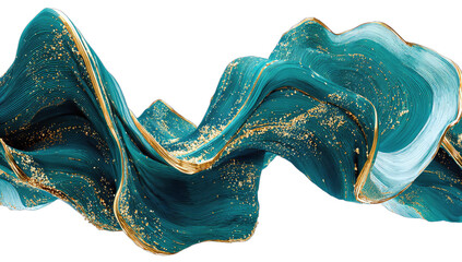 Abstract flowing teal and gold waves with textured details