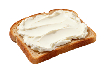 Slice of bread with cream cheese spread on it