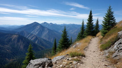 Obraz premium Majestic mountain landscape with hiking trail and scenic overlook