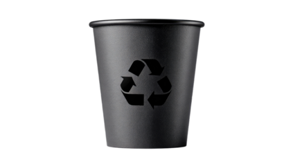 Dark, matte textured cup with a black recycling symbol