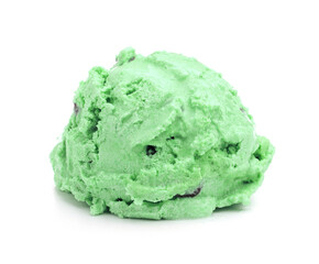 Obraz premium One ball of mint chocolate chip ice cream isolated on white