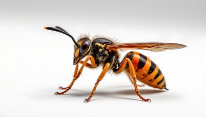 An African bee, known for its distinctive fuzzy appearance and vibrant yellow and black stripes