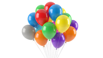 A bunch of colorful balloons, isolated on white or transparent background. PNG