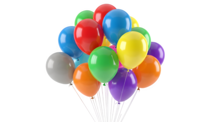 A bunch of colorful balloons, isolated on white or transparent background. PNG
