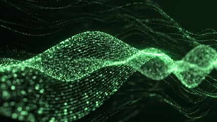 Dynamic abstract green particle wave flowing gracefully through a dark digital space representing data visualization technological advancements and the intricate beauty of interconnected networks and. - Powered by Adobe