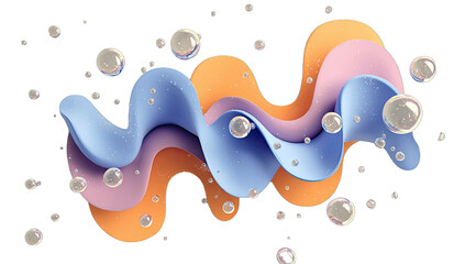 Abstract fluid ribbon of pastel colors with shimmering bubbles