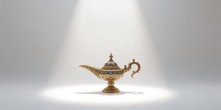 Ornamental Aladdin magic lamp embellished with tiny colorful stones, suitable for display or themed decor - Powered by Adobe
