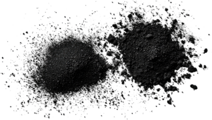 Two piles of granular dark material, creating an abstract, shadowy shape