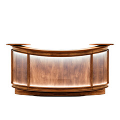 Elegant curved wooden reception desk with subtle interior lighting