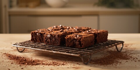 Closeup of brownies placed on a cooling rack, highlighting baking techniques