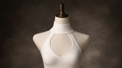 Sculptural female mannequin in minimalist faceless style with cloud dancer softness.