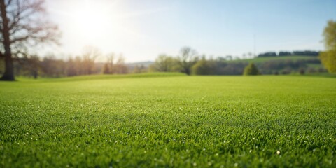 Golf course turf with closely mowed grass used for sports fields and landscapes, maintenance and surface quality