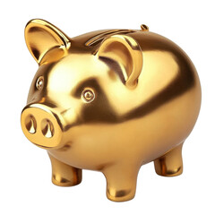 Golden piggy bank isolated on transparent background .