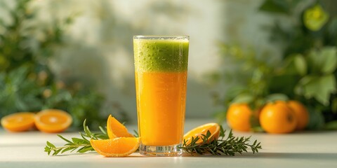 A glass of fresh orange juice on a table, fruit extraction for health awareness day