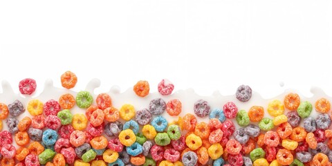 Colorful breakfast food arranged on a cereal background, suitable for editorial header design