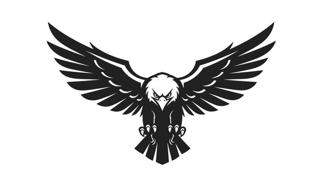 Stunning stylized black and white eagle mascot logo design with powerful wings spread wide in attack mode