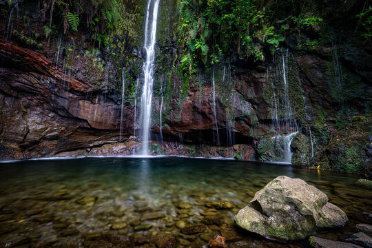 waterfall levada das 25 fontes at madeira
