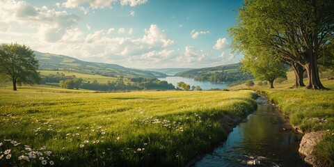 Expansive hill valley with lush greenery, serving as a natural backdrop for environmental awareness, Earth Day